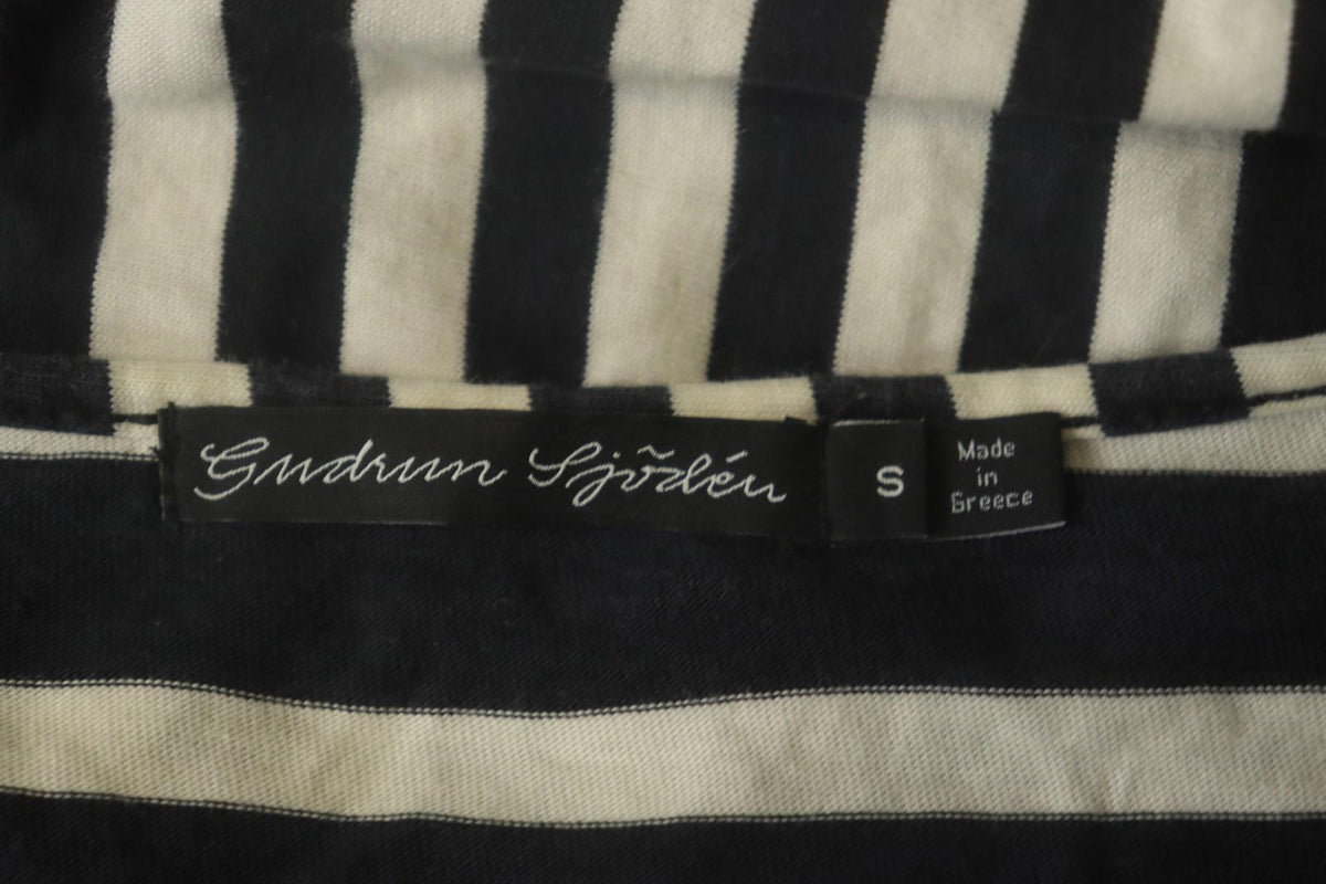 GUDRUN SJODEN Black White Striped 100% Cotton Round Neck Shift Dress – Size S – Used