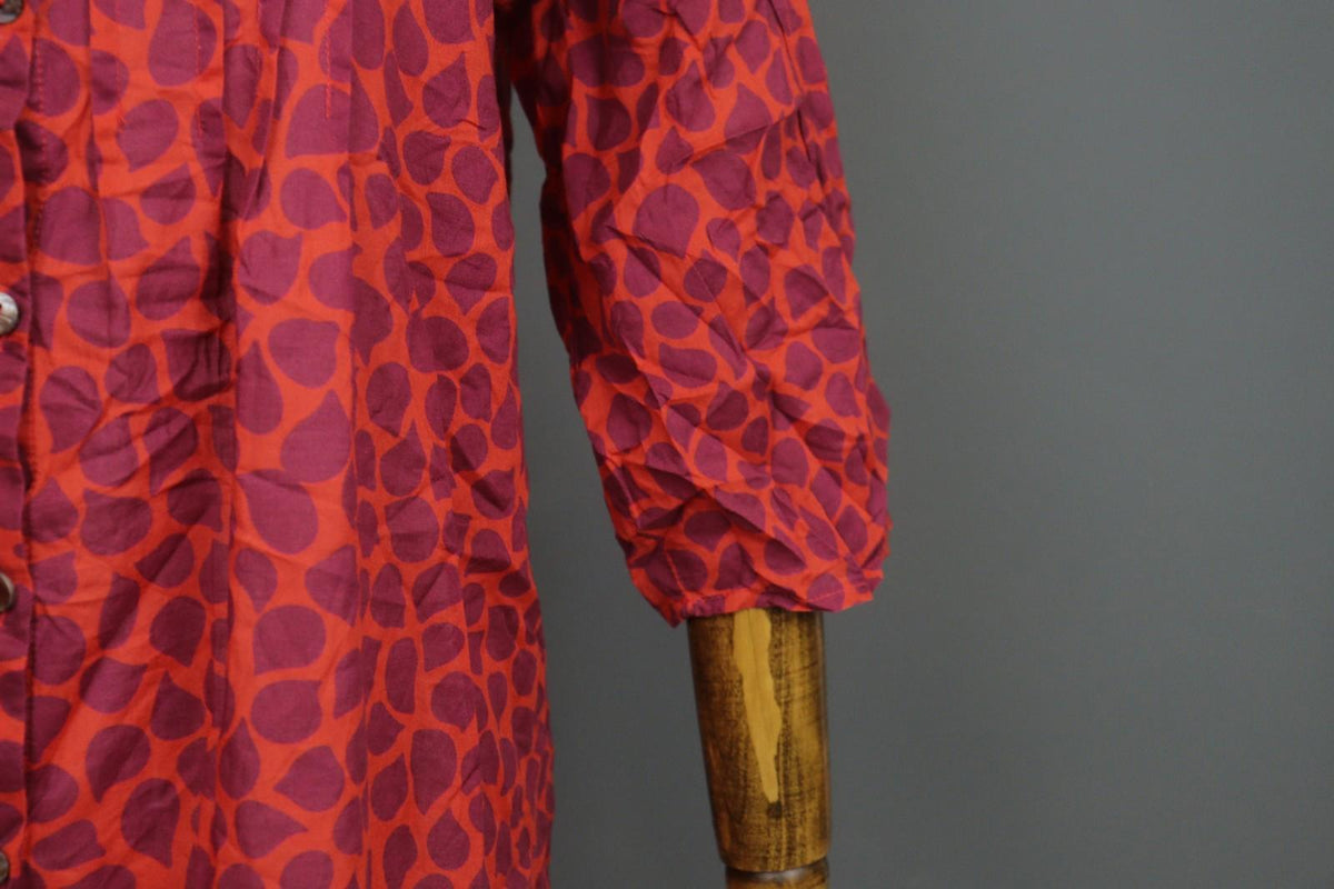 GUDRUN SJODEN Orange Abstract Casual Long Sleeve Button Front Shirt Dress – Size S