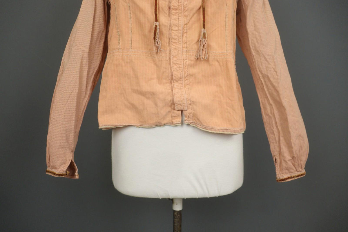 Marithé + François Girbaud Orange Cotton Long Sleeve Drawstring Blouse Top Sz 27