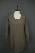 OSKA Brown Knit Classic Long Sleeve Round Neck Pullover Knee Length Shift Dress