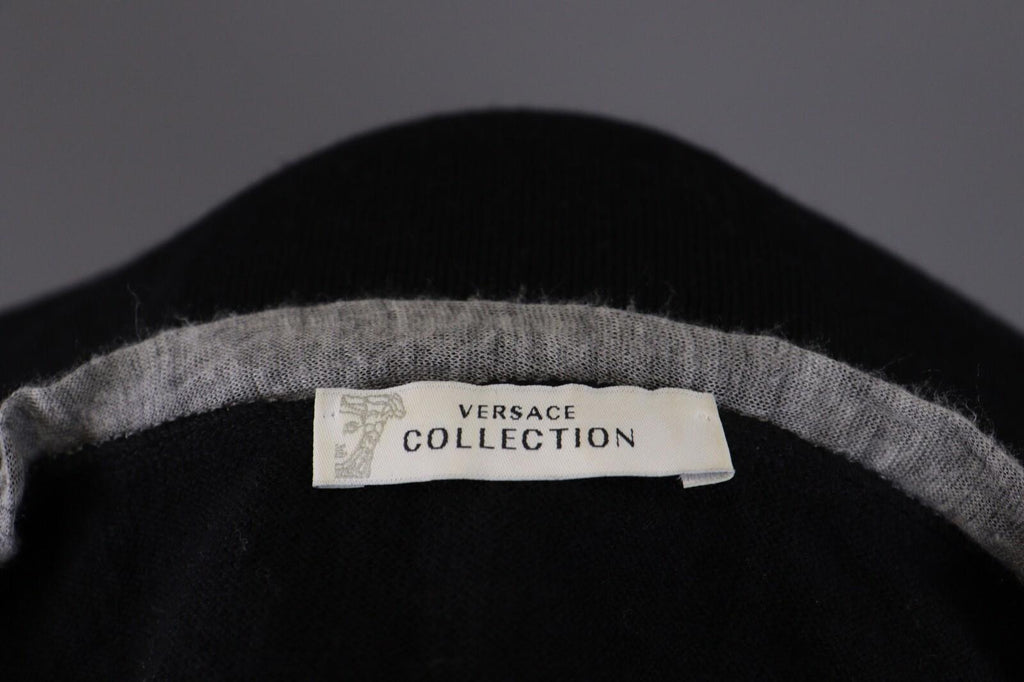 VERSACE COLLECTION Black Merino Wool Knit Long Sleeve Top Tunic Shirt – Size M