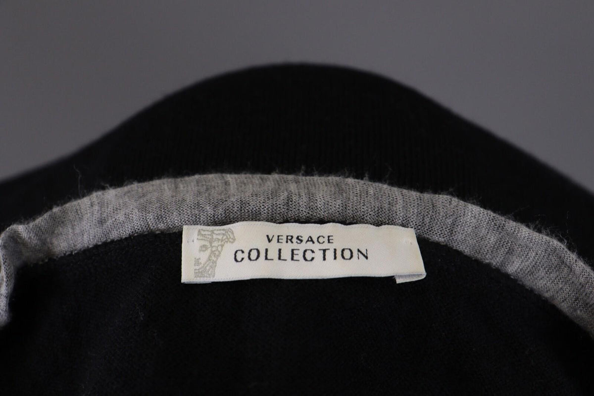VERSACE COLLECTION Black Merino Wool Knit Long Sleeve Top Tunic Shirt – Size M