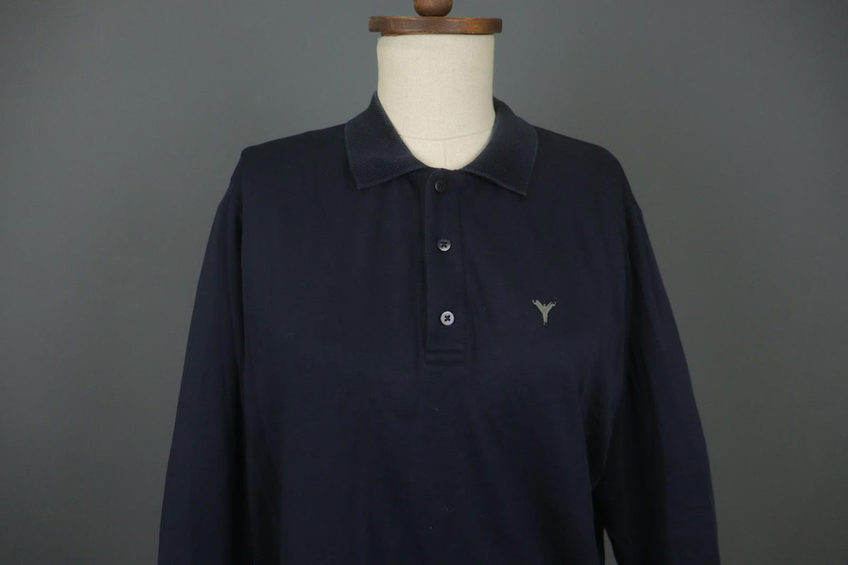 Carlo Colucci Navy 100% Cotton Long Sleeve Collared Popover Polo Shirt – Size L