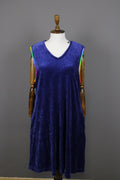 GUDRUN SJODEN Blue Velour Oversized Sleeveless V-Neck A-Line Midi Dress – Size L