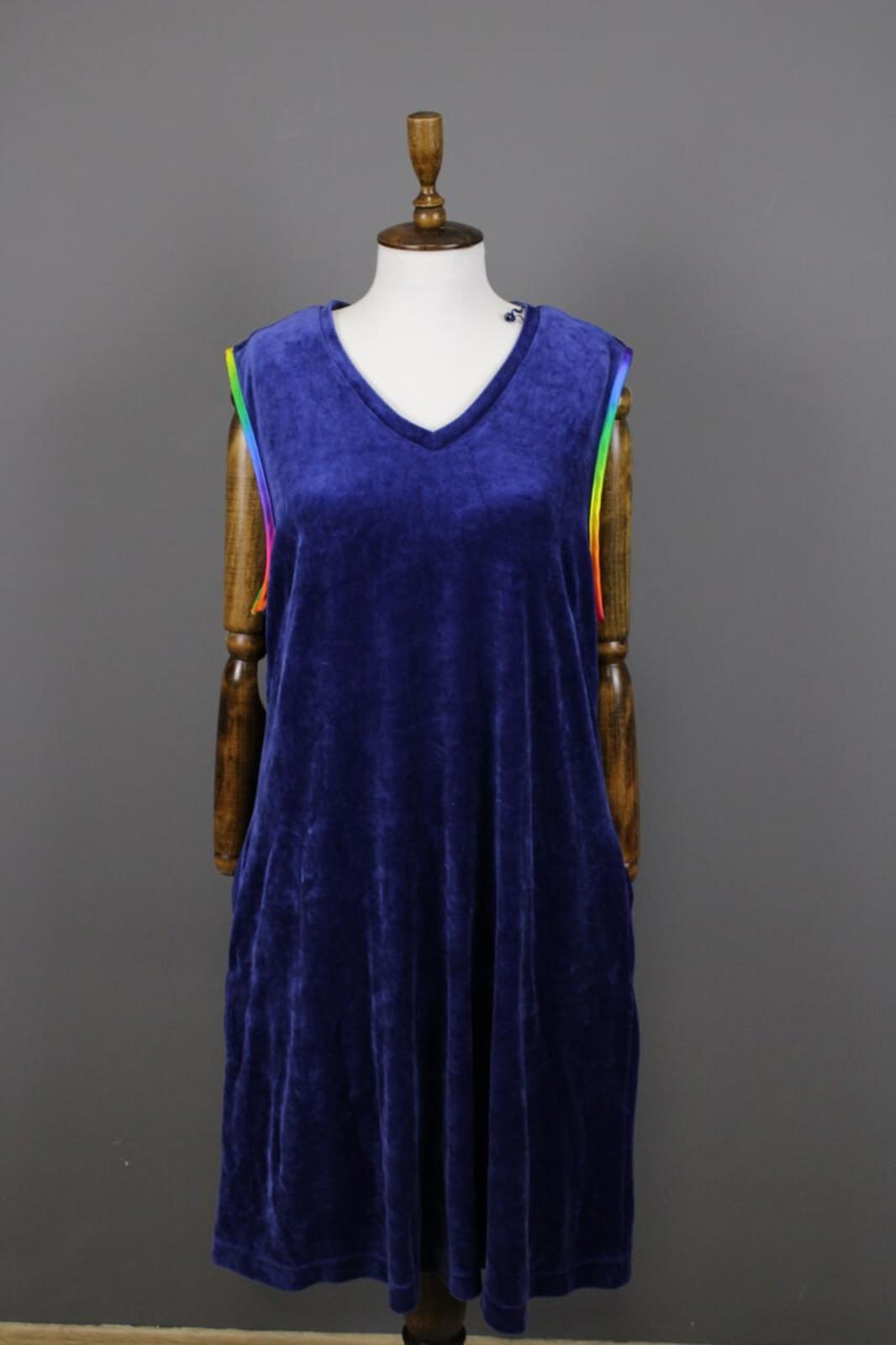 GUDRUN SJODEN Blue Velour Oversized Sleeveless V-Neck A-Line Midi Dress – Size L