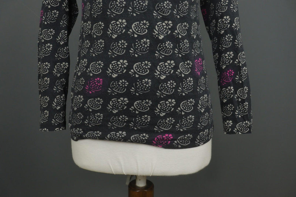 MARIMEKKO 036916 SITRUUNA Black Floral 100% Cotton Scoop Neck Blouse Top – Size S