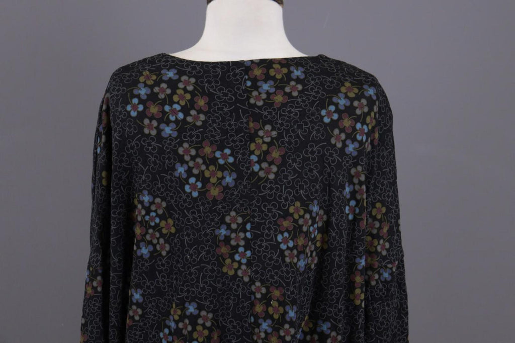 GUDRUN SJODEN Black Floral Oversized Long Sleeve Blouson Midi Dress – Size M