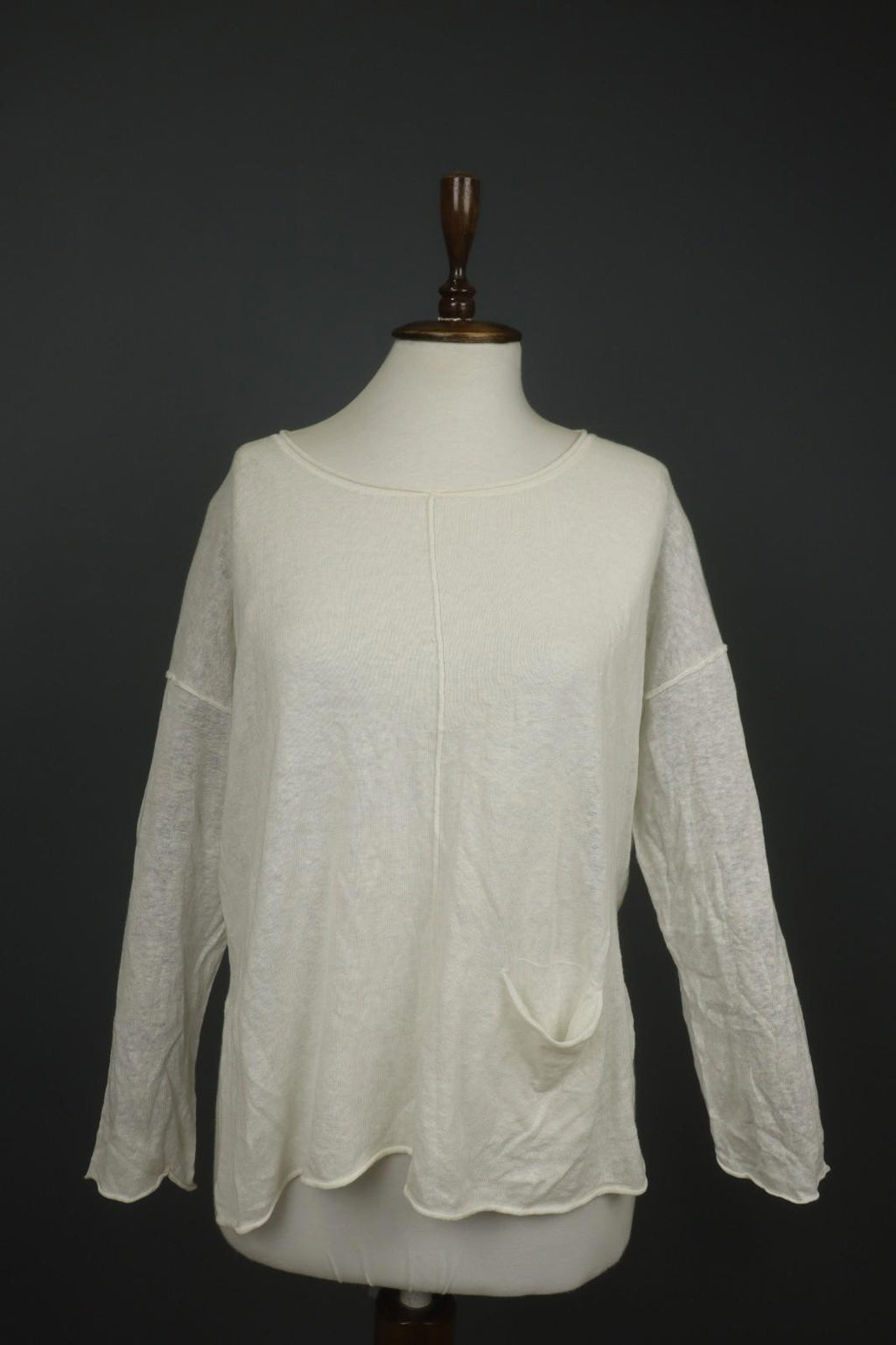 GUDRUN SJODEN White Linen Long Sleeve Round Neck Knit Pullover Sweater – Size M