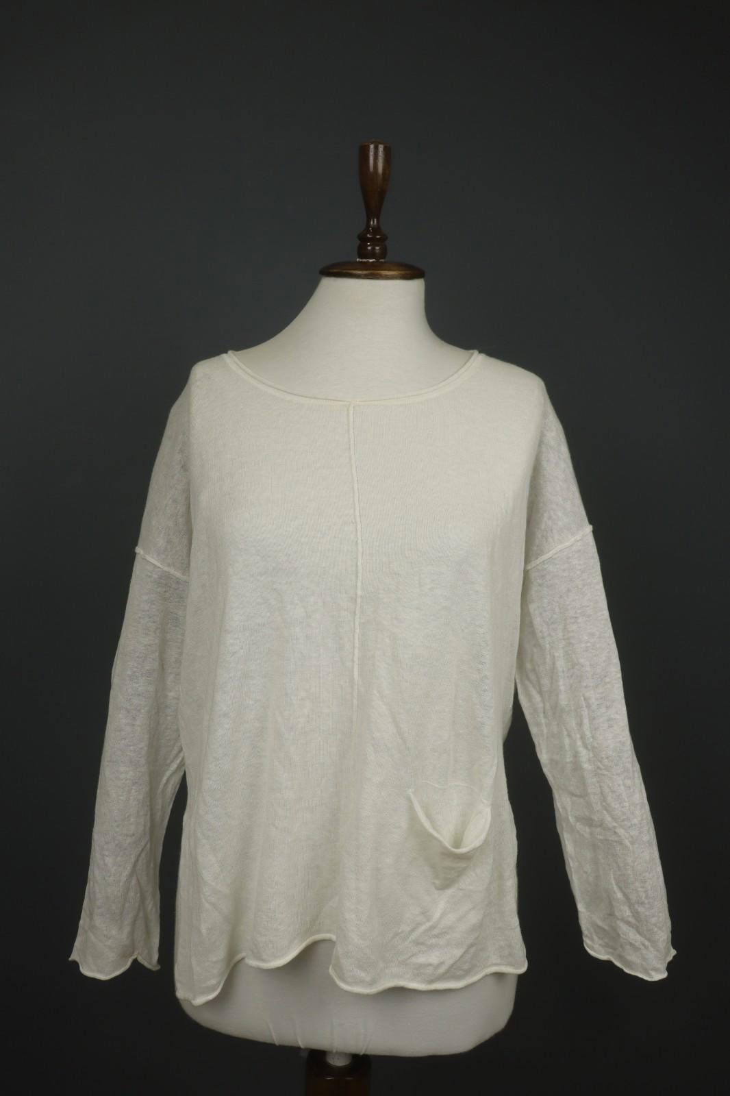 GUDRUN SJODEN White Linen Long Sleeve Round Neck Knit Pullover Sweater – Size M