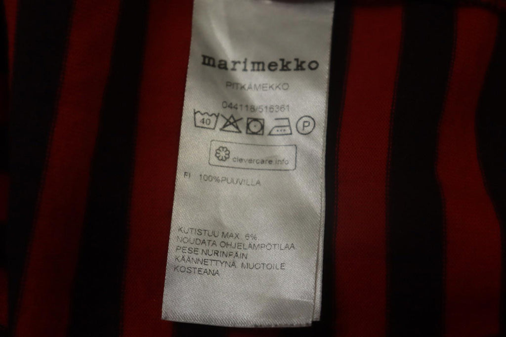 MARIMEKKO PITKĀMEKKO Red Black Striped Cotton Long Sleeve Shift Dress – Size XS