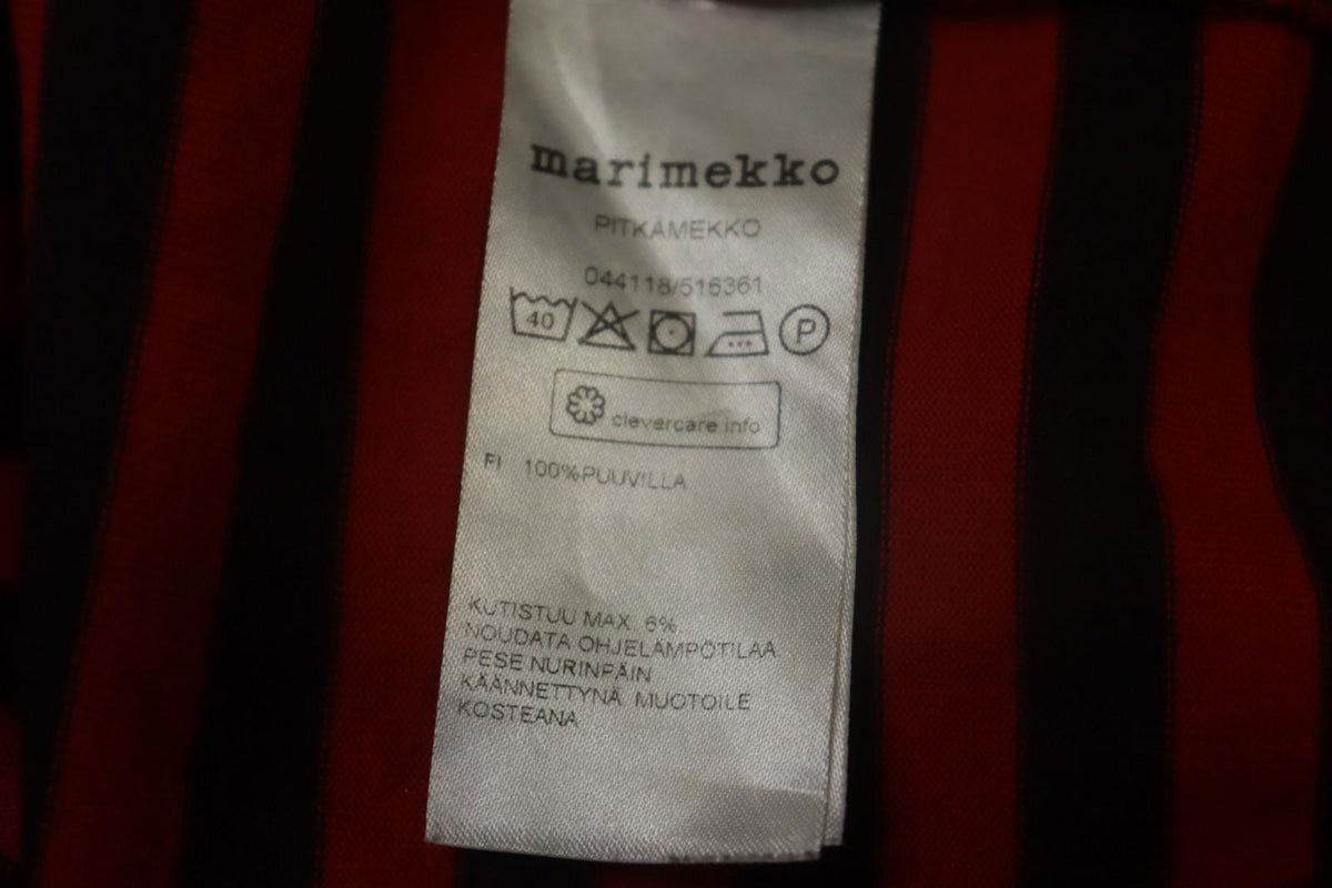 MARIMEKKO PITKĀMEKKO Red Black Striped Cotton Long Sleeve Shift Dress – Size XS