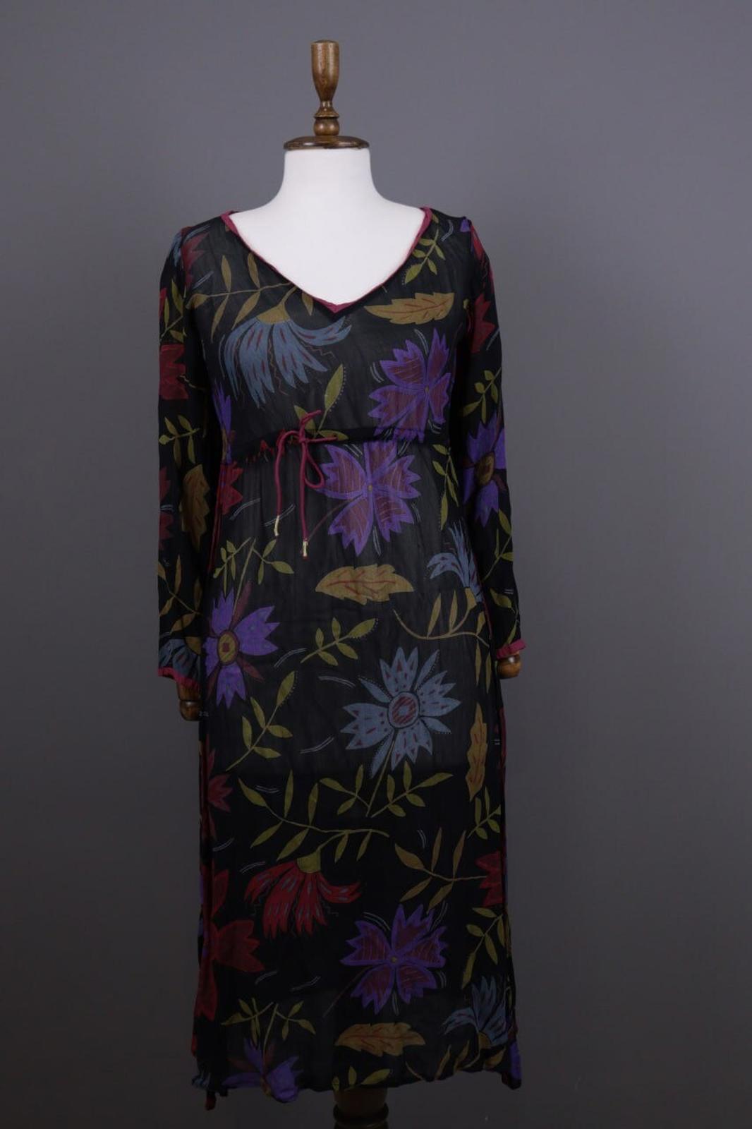 GUDRUN SJODEN Floral Mesh Drawstring Long Sleeve Shift Midi Dress – Size S