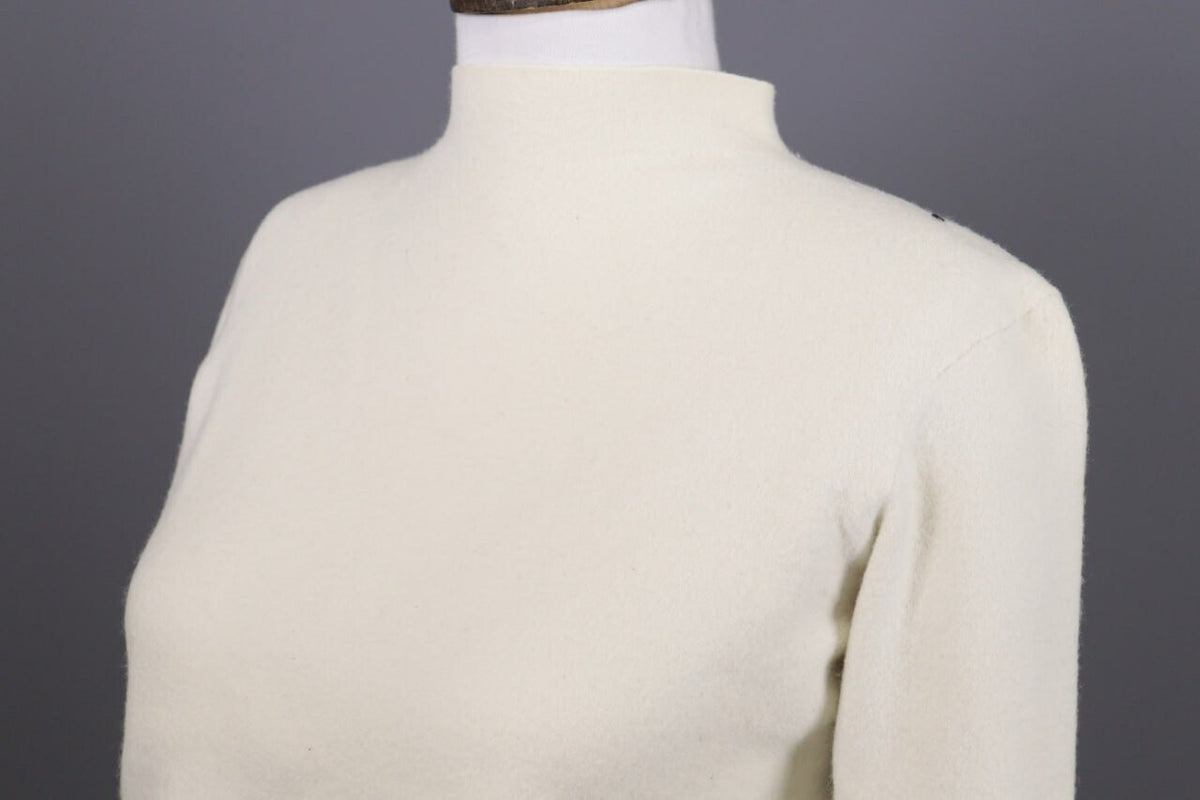 Adam Lippes Beige High Neck Merino 3/4 Sleeve Wool Knitted Sweater – Size L