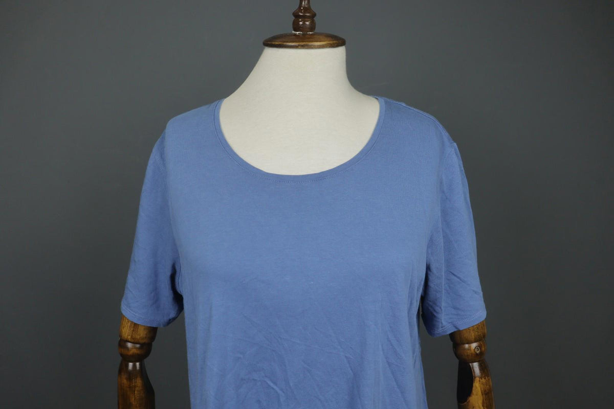 GUDRUN SJODEN Blue Cotton Short Sleeve Round Neck Pullover Blouse Top – Size L