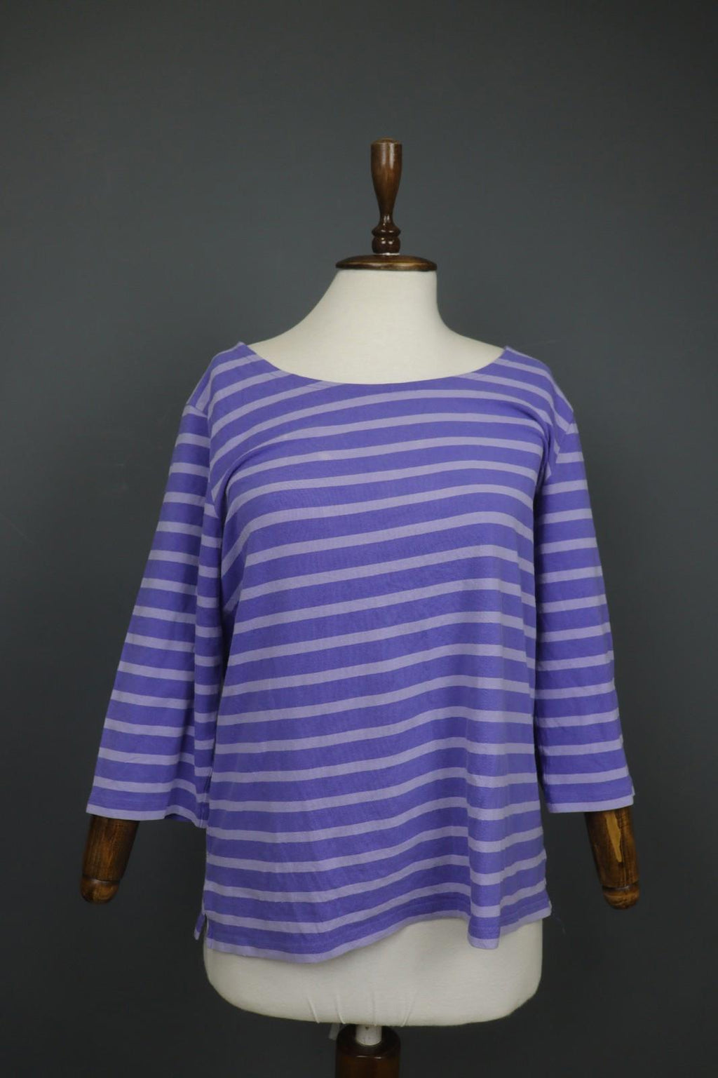 GUDRUN SJODEN Multi Stripe Cotton Long Sleeve Round Neck Pullover Tunic Top Sz L