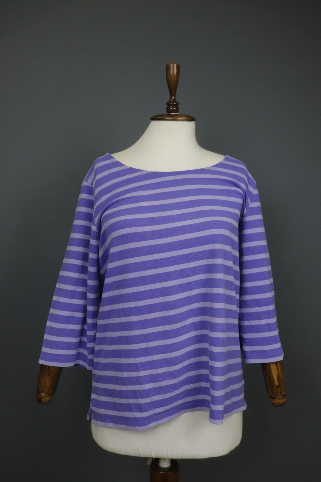 GUDRUN SJODEN Multi Stripe Cotton Long Sleeve Round Neck Pullover Tunic Top Sz L
