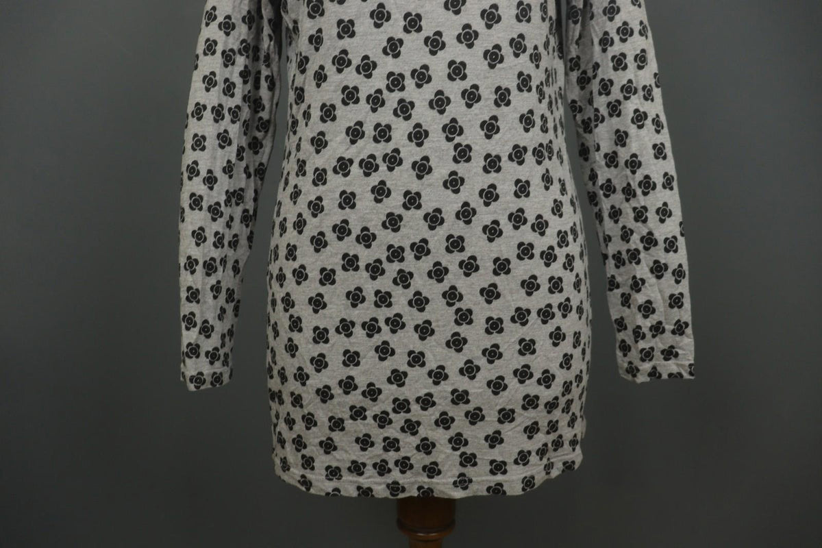 GUDRUN SJODEN Black Gray Floral 100% Modal Long Sleeve Round Neck Dress S/M