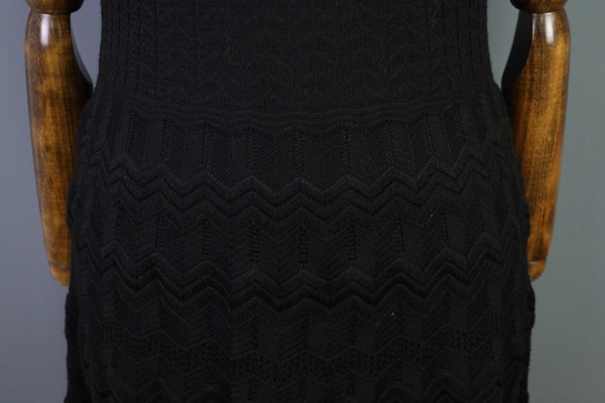 MISSONI Black Long Sleeve V-Neck A-Line Bodycon Dress – Size 44