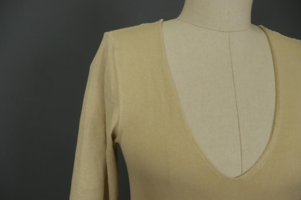 MAISON MARTIN MARGIELA Tan Cotton Knitted Raglan Sleeve Pullover Sweater – Size S – Used