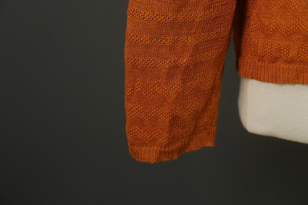 GUDRUN SJODEN Orange 100% Linen Knitted Round Neck Button Front Cardigan – Size XL