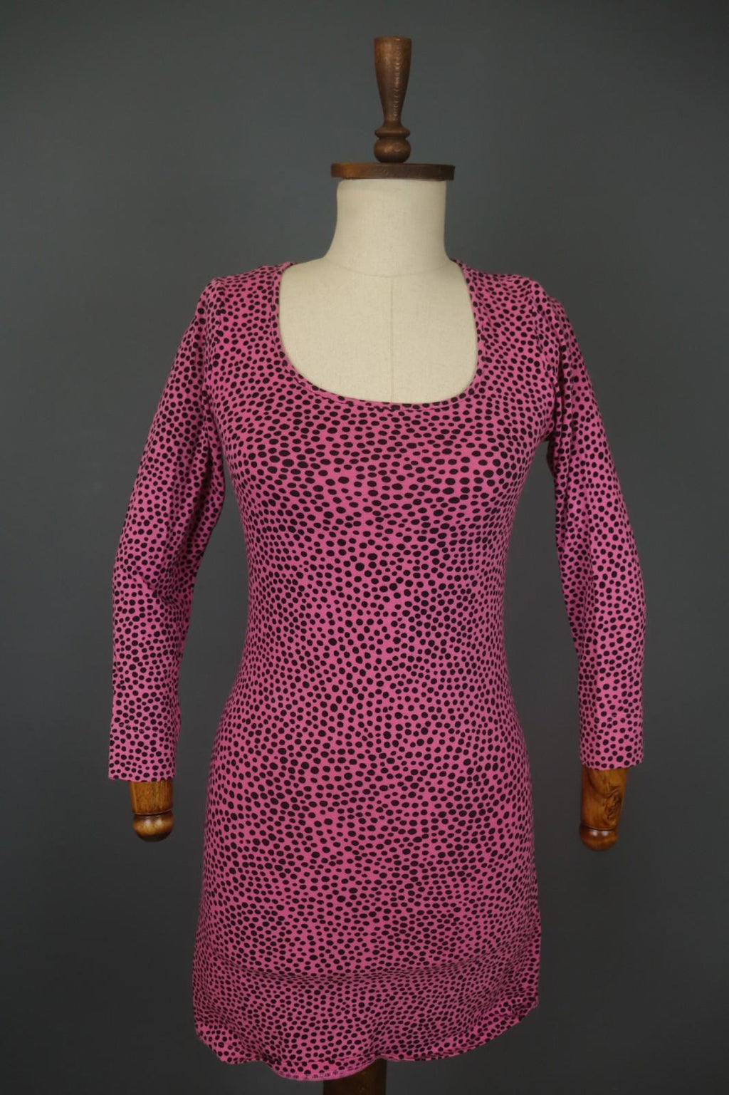 MARIMEKKO Pink Polka Dot Cotton Long Sleeve Scoop Neck Sheath Dress – Size S