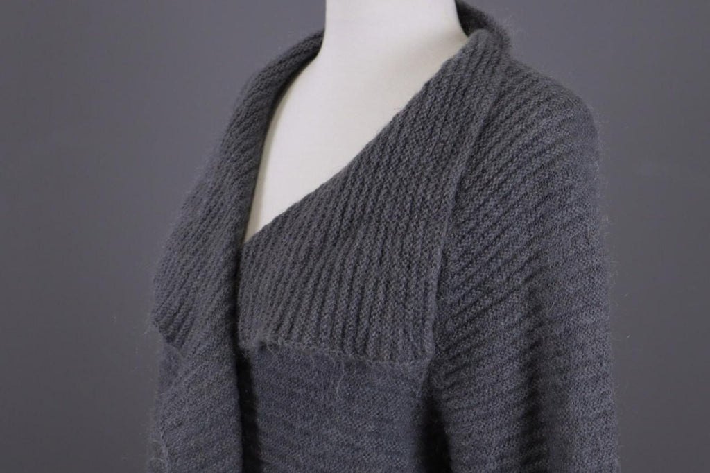 GUDRUN SJODEN Gray Ribbed Mohair Wool Cape Wrape Cardigan Sweater – Size XL