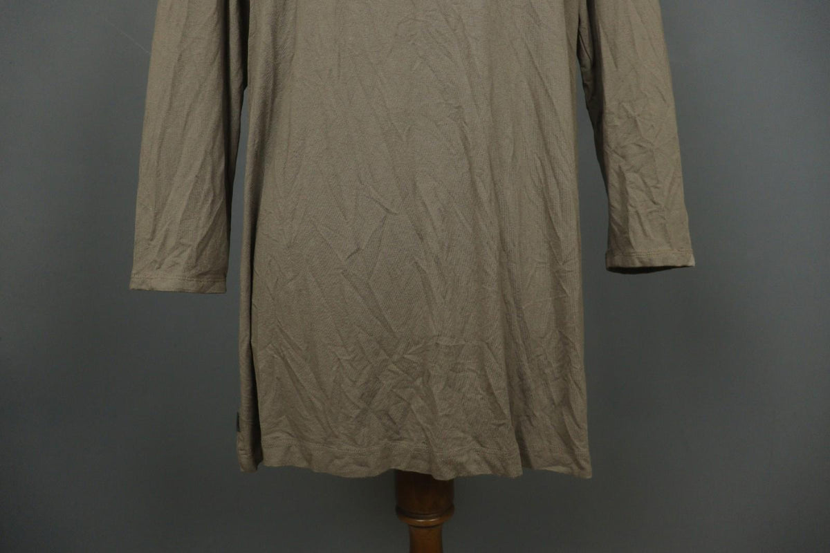 OSKA Brown Knit Classic Long Sleeve Round Neck Pullover Knee Length Shift Dress