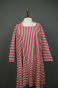 GUDRUN SJODEN Pink Tan Striped Organic Cotton Round Neck Maxi Dress – Size 2XL