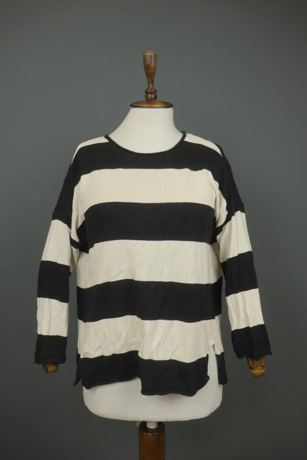 GUDRUN SJODEN White Black Striped 100% Cotton Tight Knit Pullover Sweater – Size S
