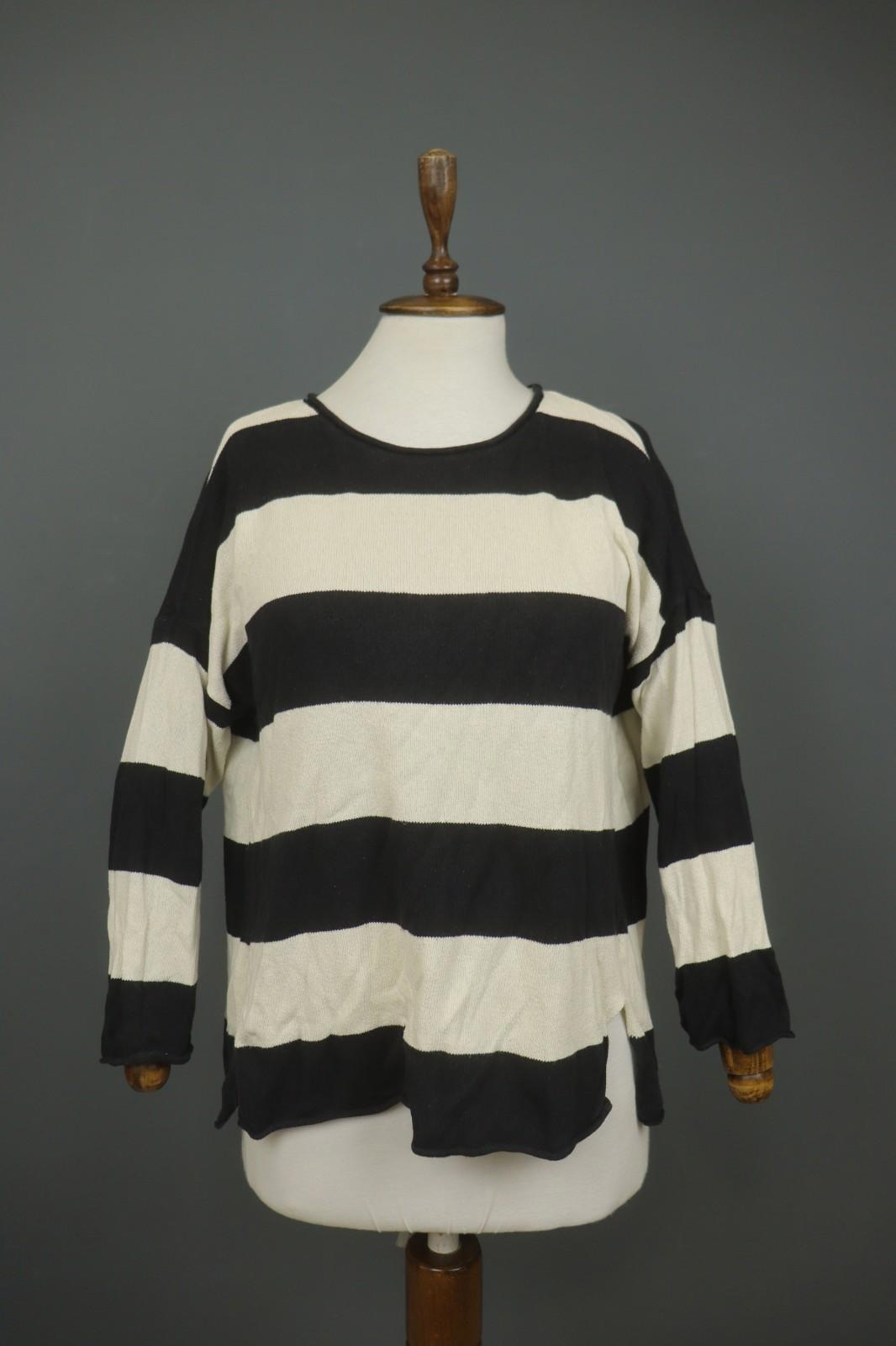 GUDRUN SJODEN White Black Striped 100% Cotton Tight Knit Pullover Sweater – Size S