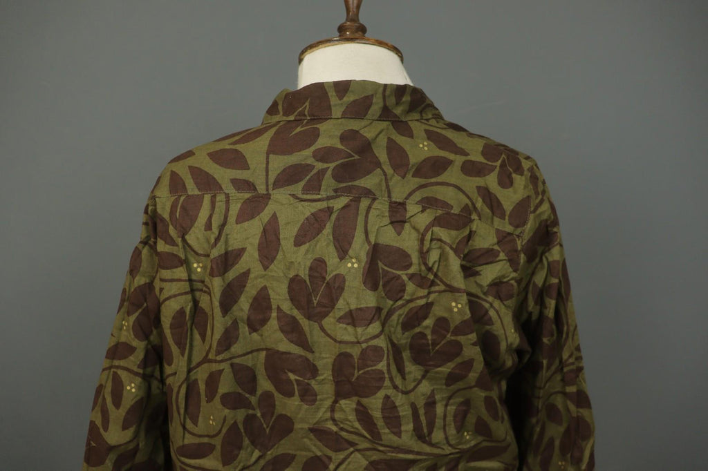 GUDRUN SJODEN Leaf Print Cotton Long Sleeve Casual Collared Button-Up Shirt Sz M
