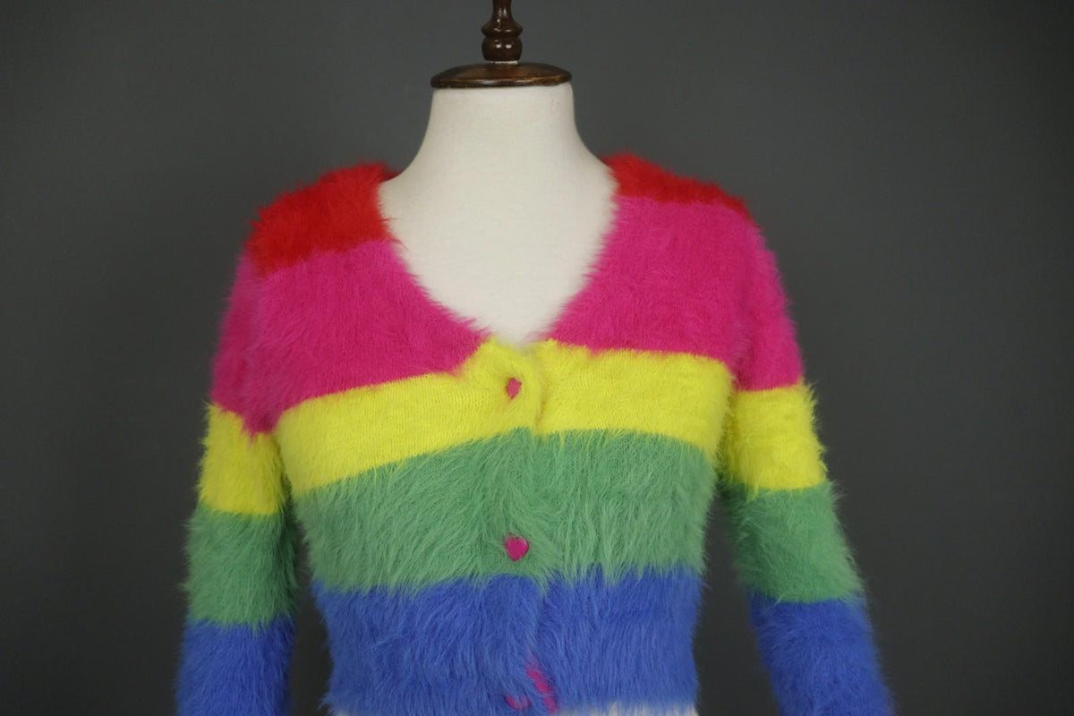 Elder Statesman Colorful 100% Cashmere V-Neck Button Front Cardigan Sweater Sz S