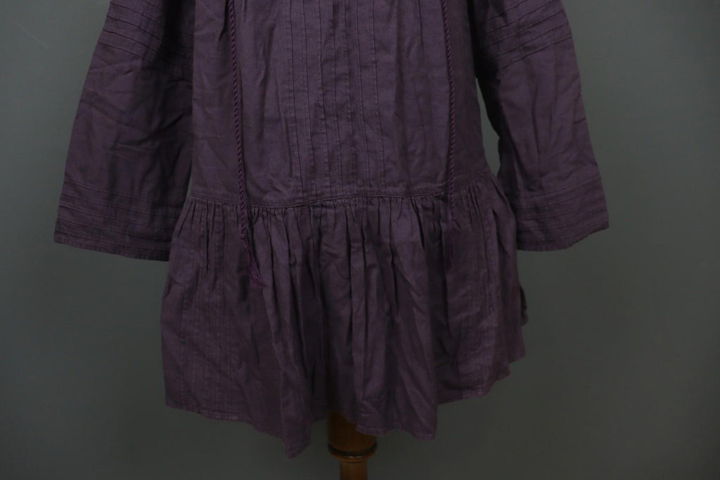 GUDRUN SJÖDEN Purple 100% Cotton Pintuck Long Sleeve Tie Neck Tunic Dress – Size S