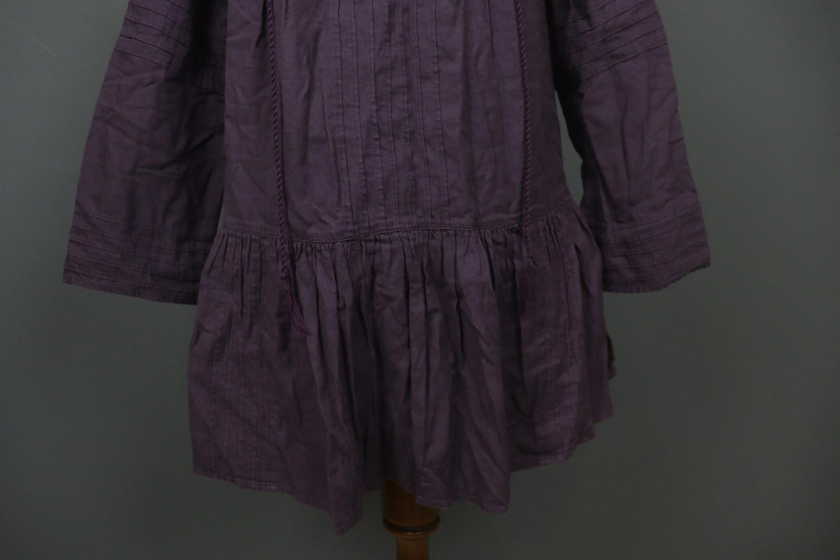 GUDRUN SJÖDEN Purple 100% Cotton Pintuck Long Sleeve Tie Neck Tunic Dress – Size S