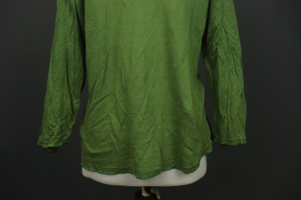 GUDRUN SJODEN Green Linen Long Sleeve Round Neck Button Front Shirt Top – Size L