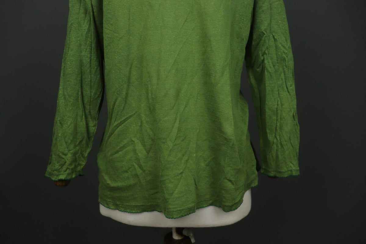 GUDRUN SJODEN Green Linen Long Sleeve Round Neck Button Front Shirt Top – Size L