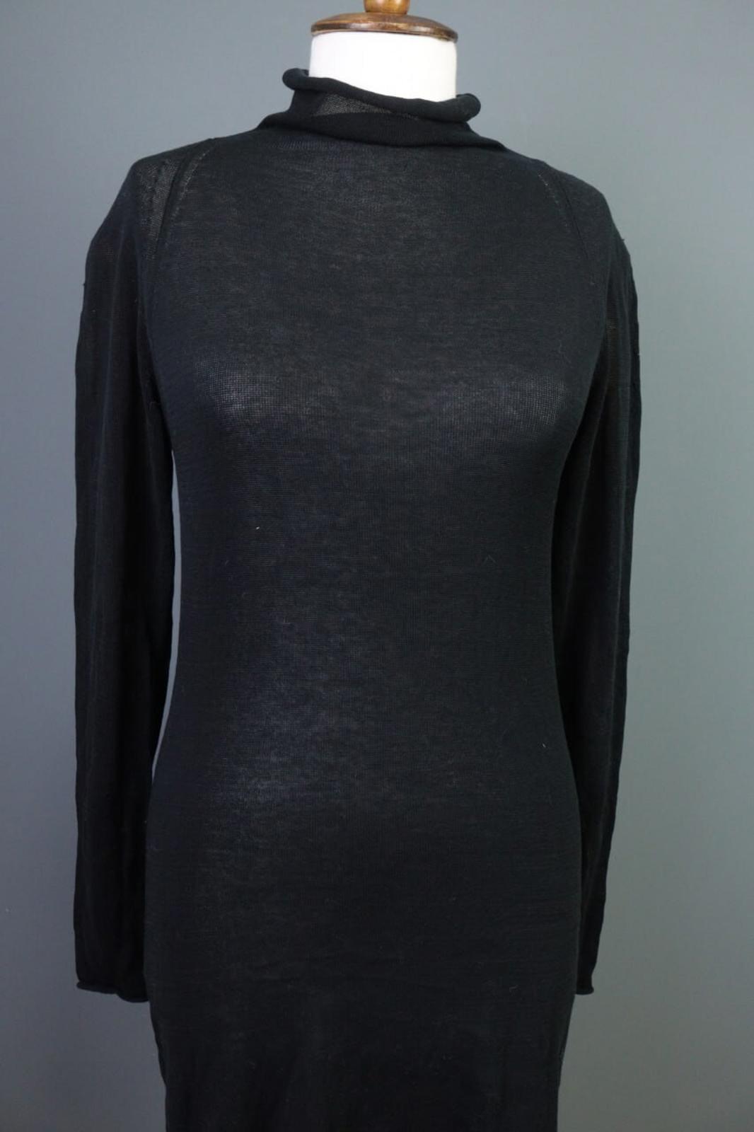 SARAH PACINI Black Knit Mesh Turtle Neck Sweater Midi Dress – Size 1