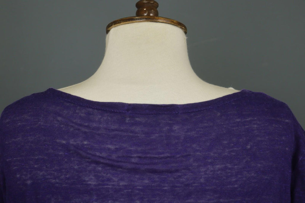 GUDRUN SJODEN Purple 100% Linen Stretch Round Neck Button Front Shirt Top – Size L