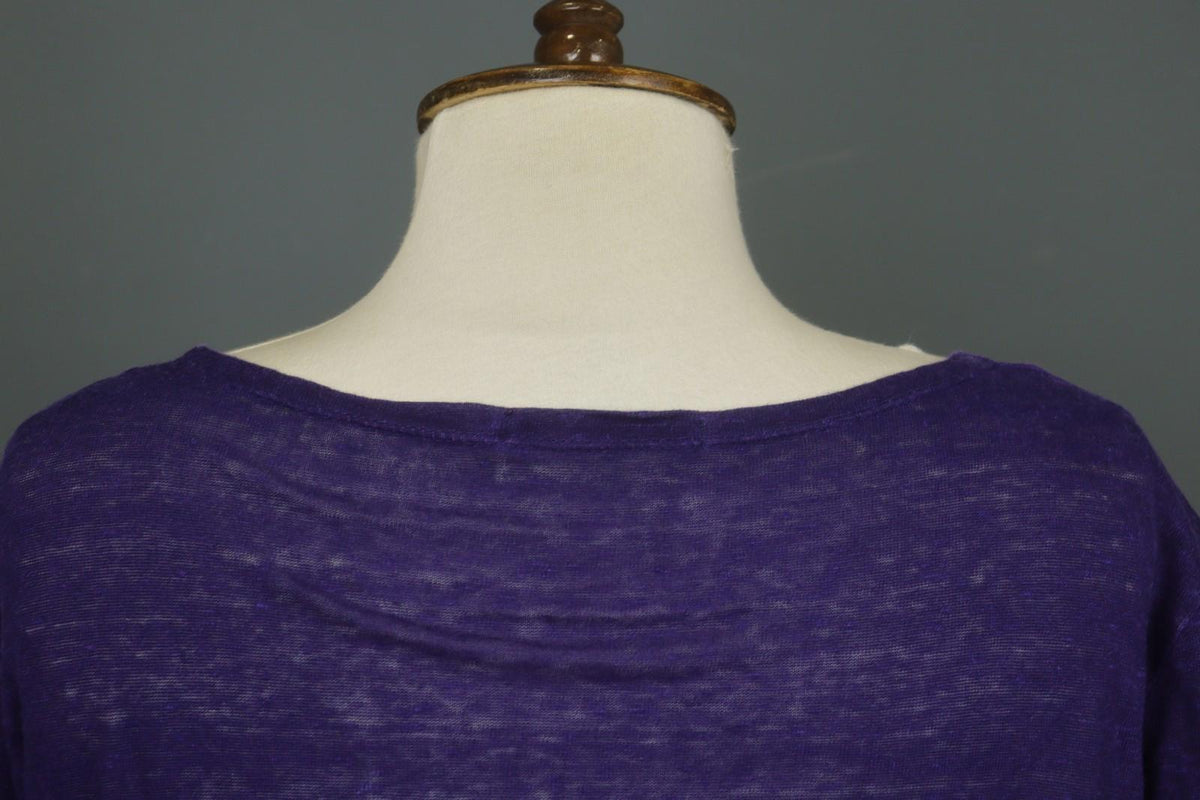 GUDRUN SJODEN Purple 100% Linen Stretch Round Neck Button Front Shirt Top – Size L