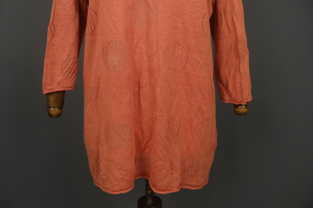 GUDRUN SJODEN Orange Linen Long Sleeve Round Neck Pullover Shift Dress – Size M