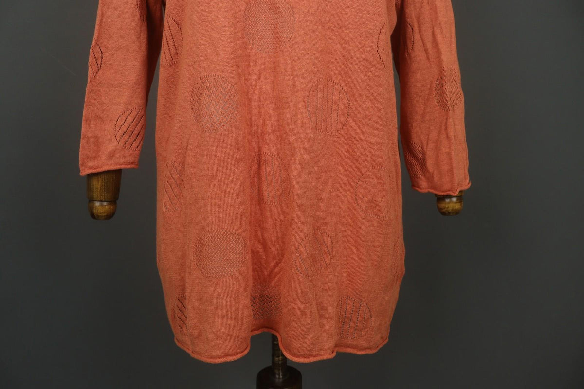GUDRUN SJODEN Orange Linen Long Sleeve Round Neck Pullover Shift Dress – Size M