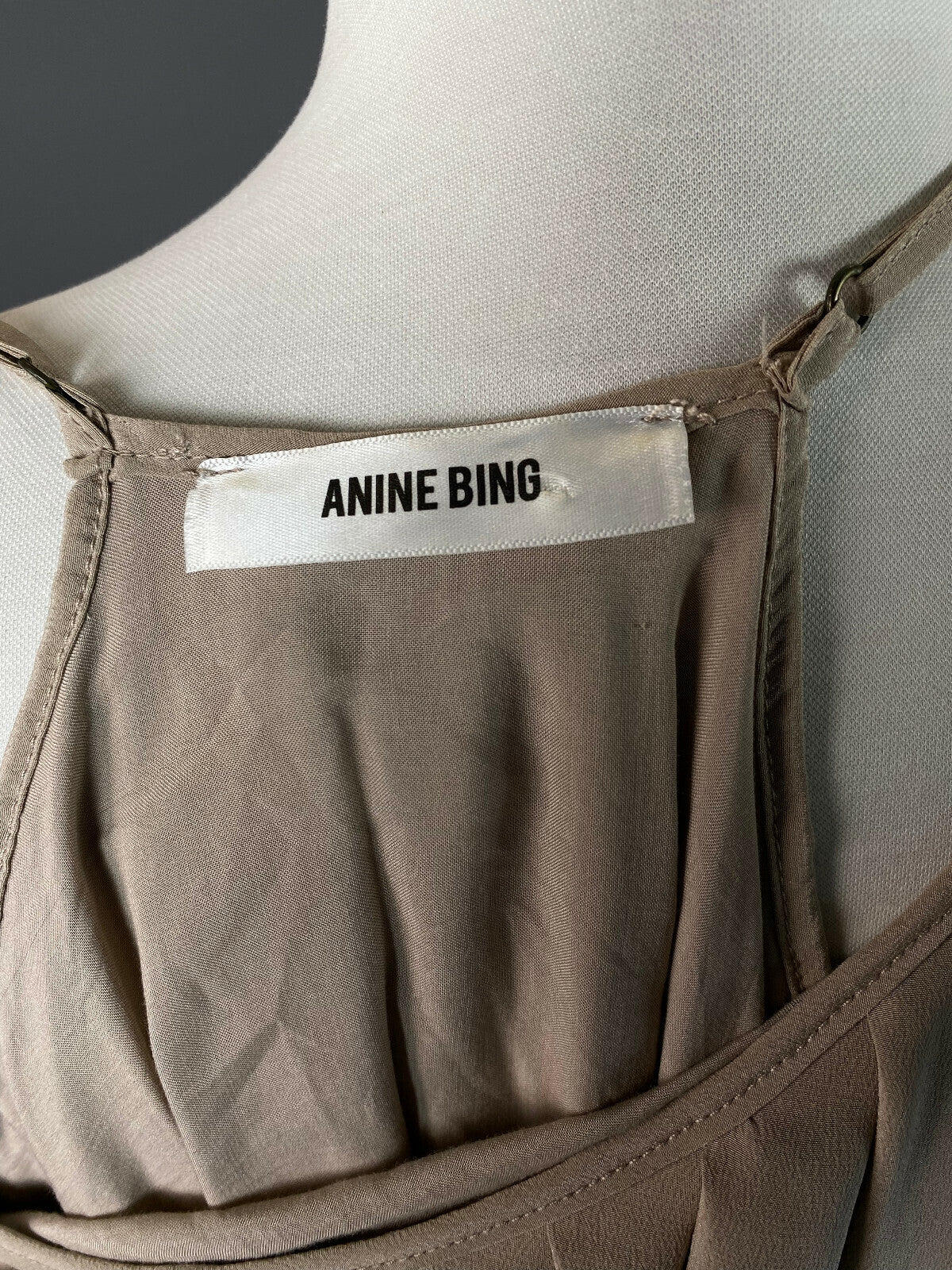 Anine Bing Beige Silk Designer Open Shoulder A-Line Midi Dress – Women's XS