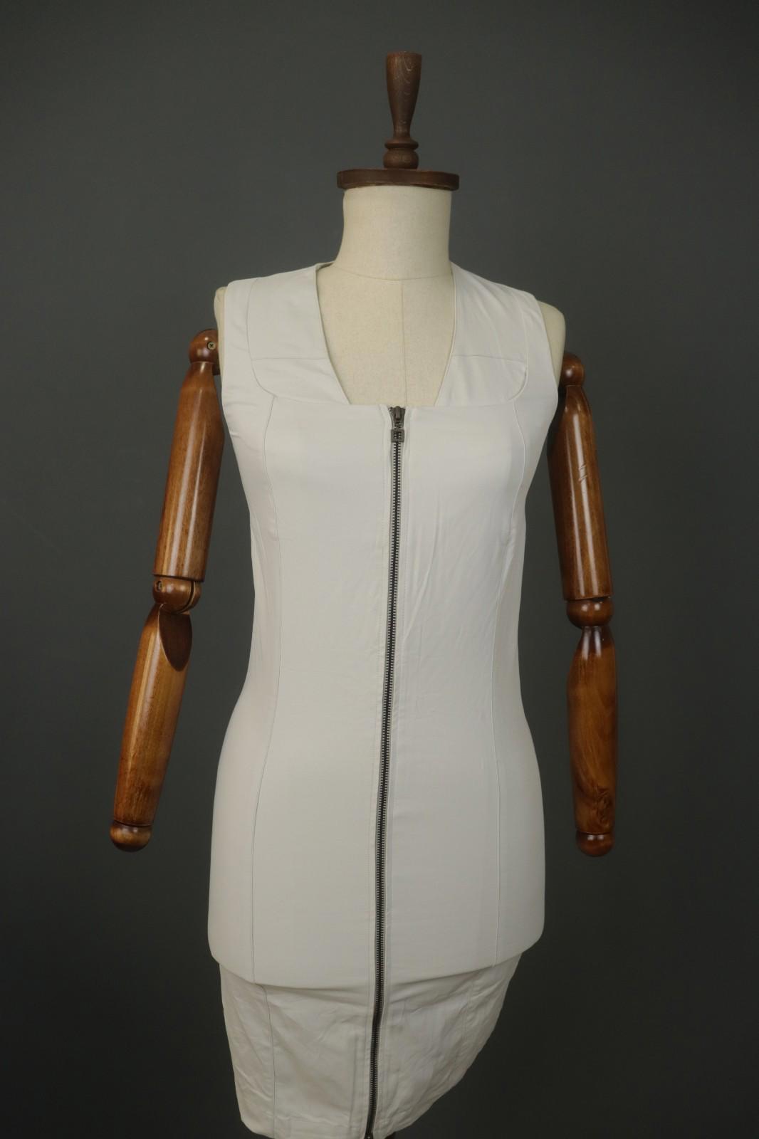 SARAH PACINI White Cotton Sleeveless V-Neck Full Zip Front Bodycon Dress – Size 0