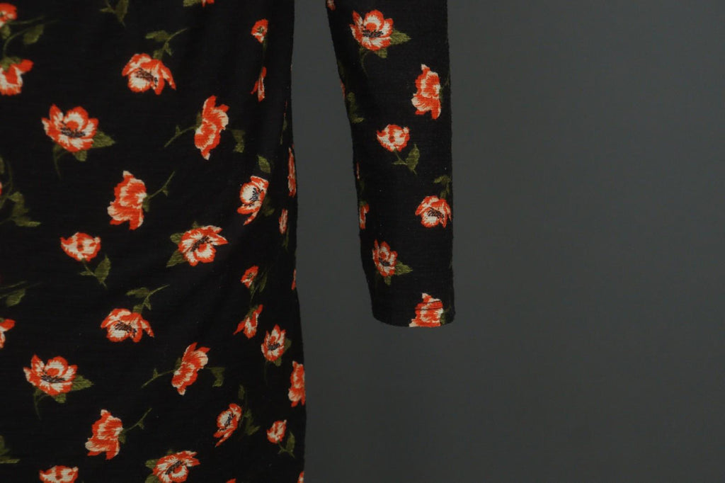 LAURA ASHLEY Black Floral Print Keyhole Front Long Sleeve Sheath Dress – Size M/L