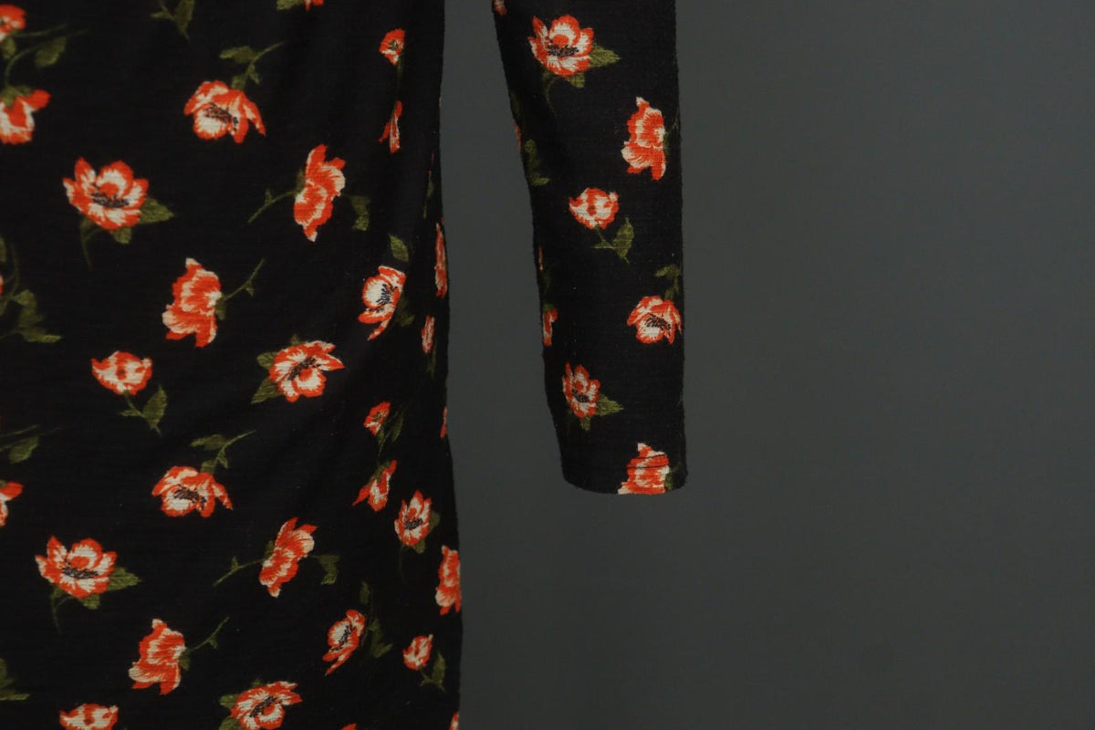 LAURA ASHLEY Black Floral Print Keyhole Front Long Sleeve Sheath Dress – Size M/L