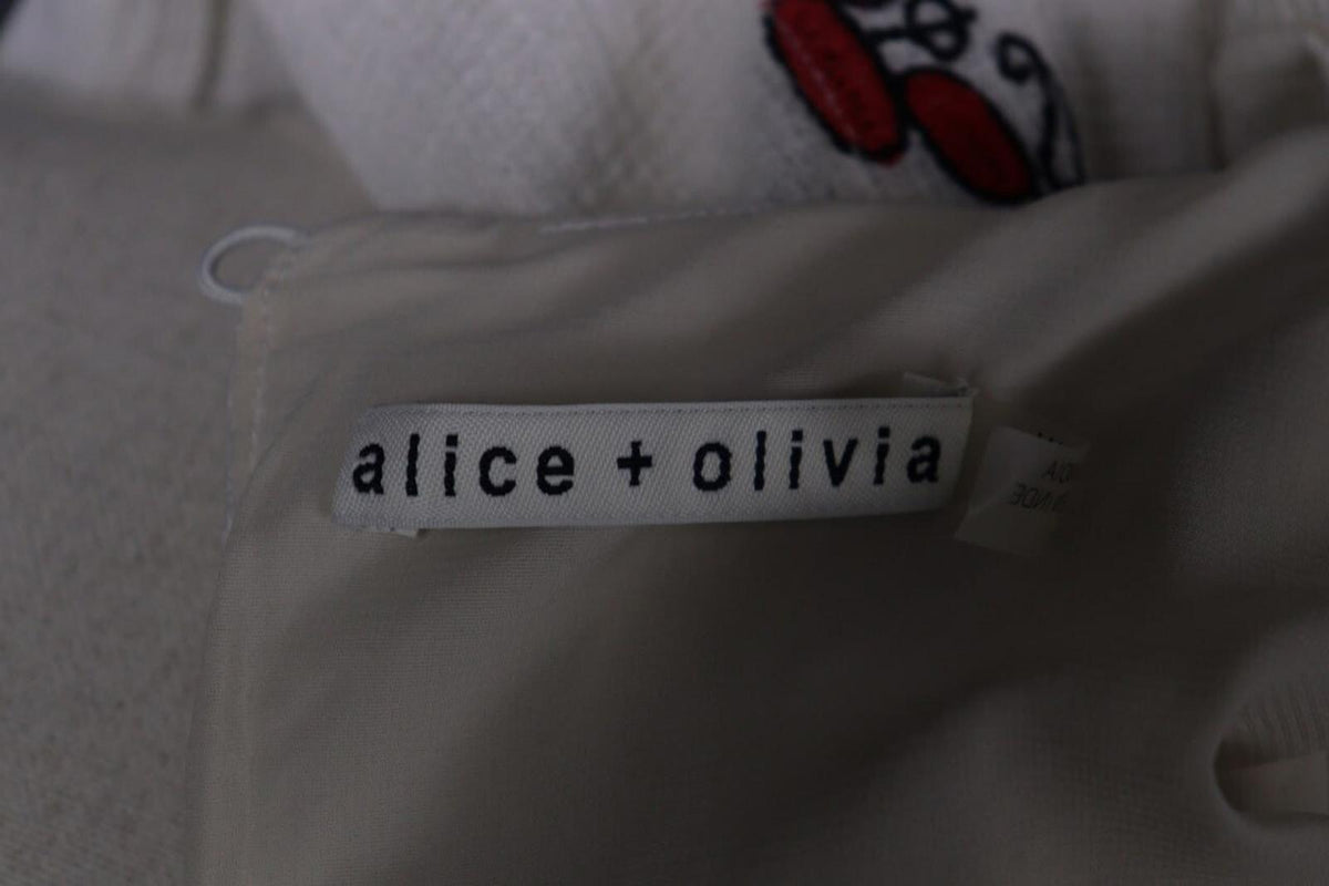 ALICE + OLIVIA White Floral Embroidered Long Sleeve Blouson Midi Dress – Size XS