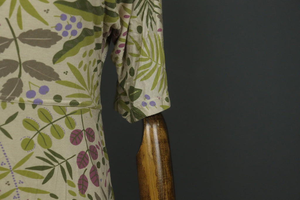 GUDRUN SJODEN Multicolor Leaf Print Short Sleeve Square Neck Sheath Dress – Size M