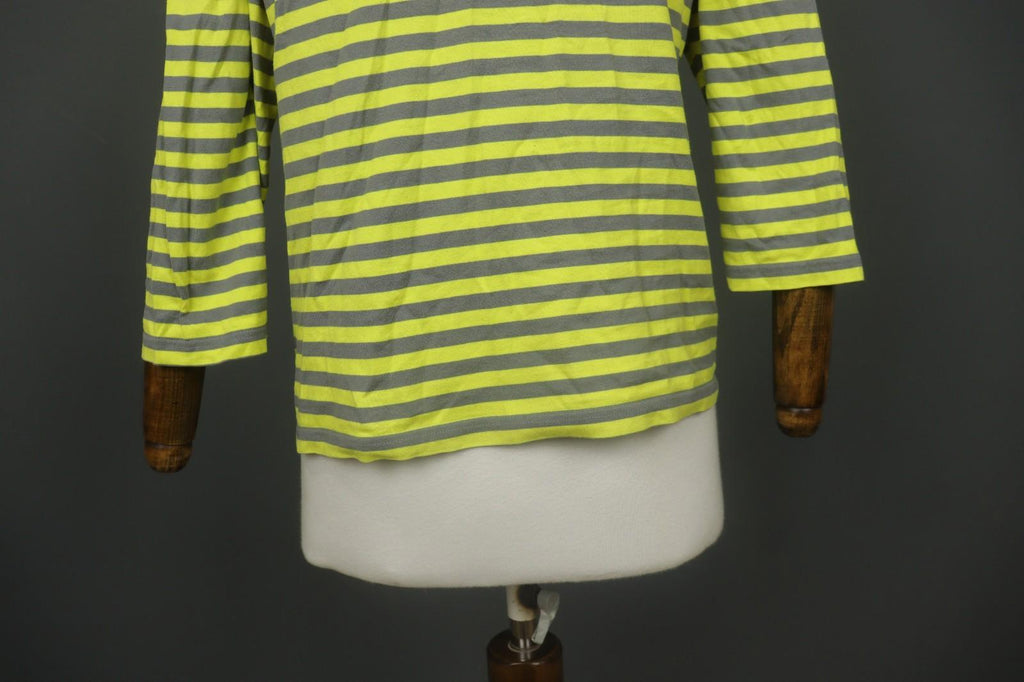 MARIMEKKO Original Yellow Gray Striped 100% Cotton 3/4 Sleeve Knit Top – Size L