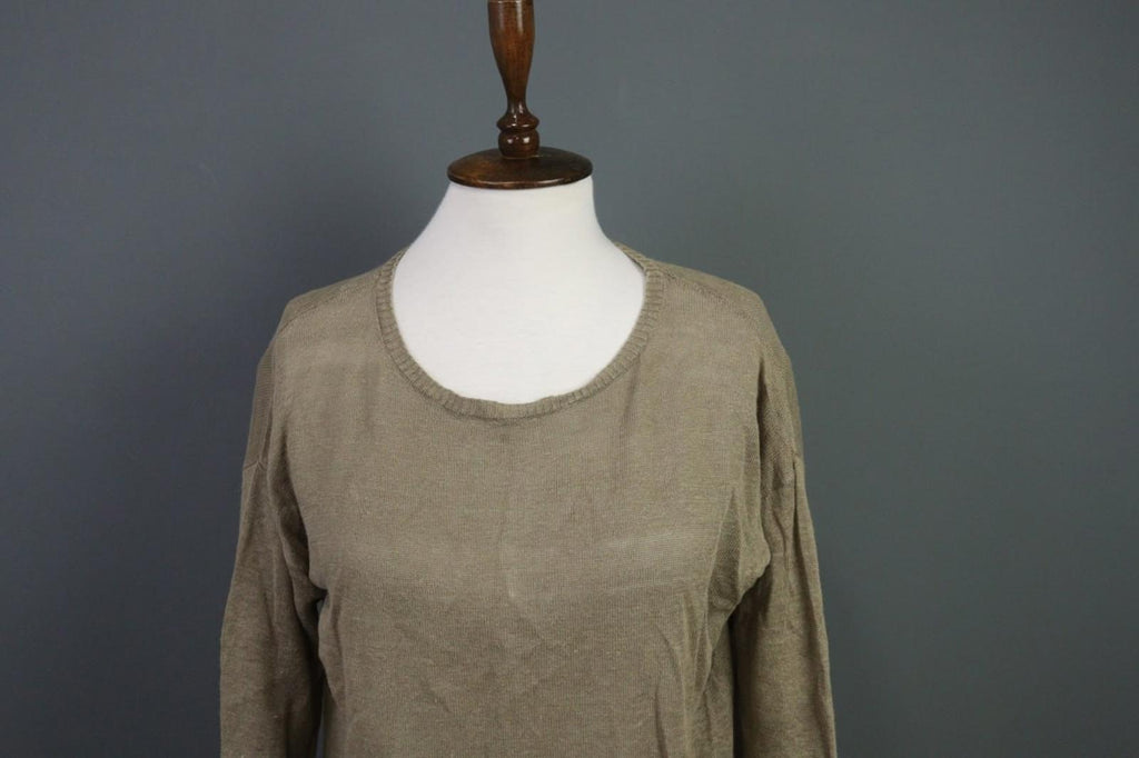 GUDRUN SJODEN Brown Linen Knit Crew Neck Raglan Sleeve Pullover Sweater – Size S