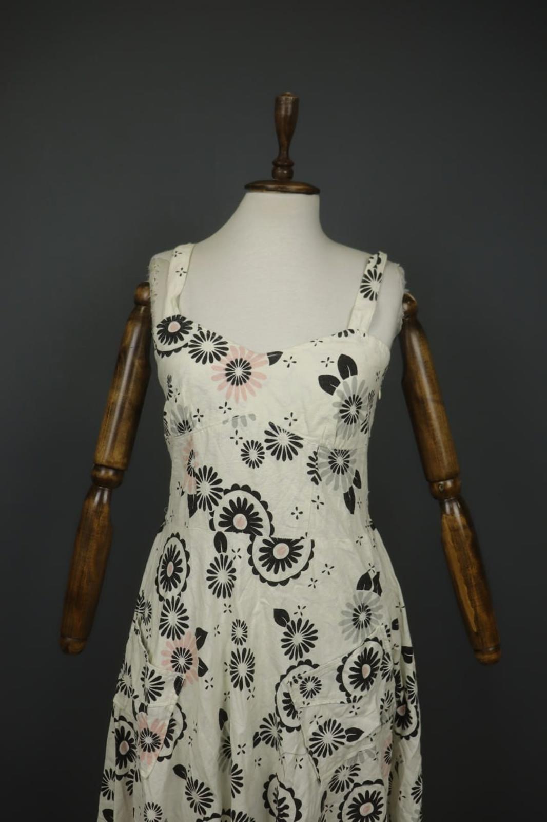LAURA ASHLEY White & Black Floral Viscose Sweetheart Neck Sheath Dress – Size M